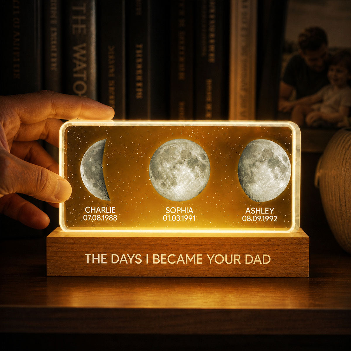 The Days You Became Our Dad Custom Children Birthdate Moon Phase - Personalized Acrylic Block LED Night Light - Heartfelt Father's Day For Dad