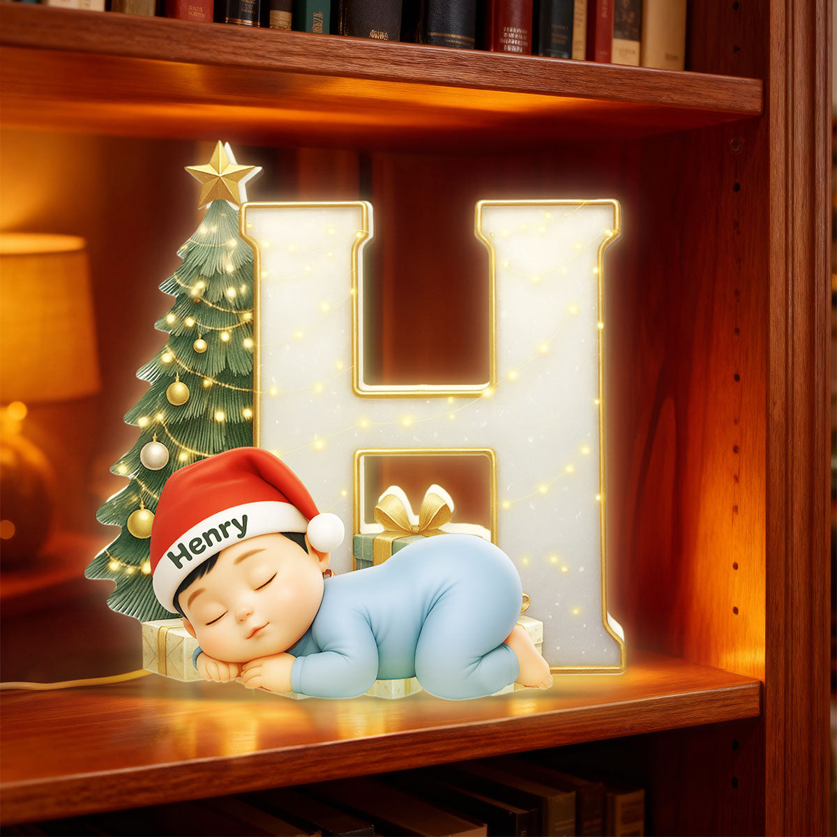 Baby Sleeping Initial Letter Nursery Lamp - Personalized Light Box - Christmas Gift for Grandkids, Baby, Newborn