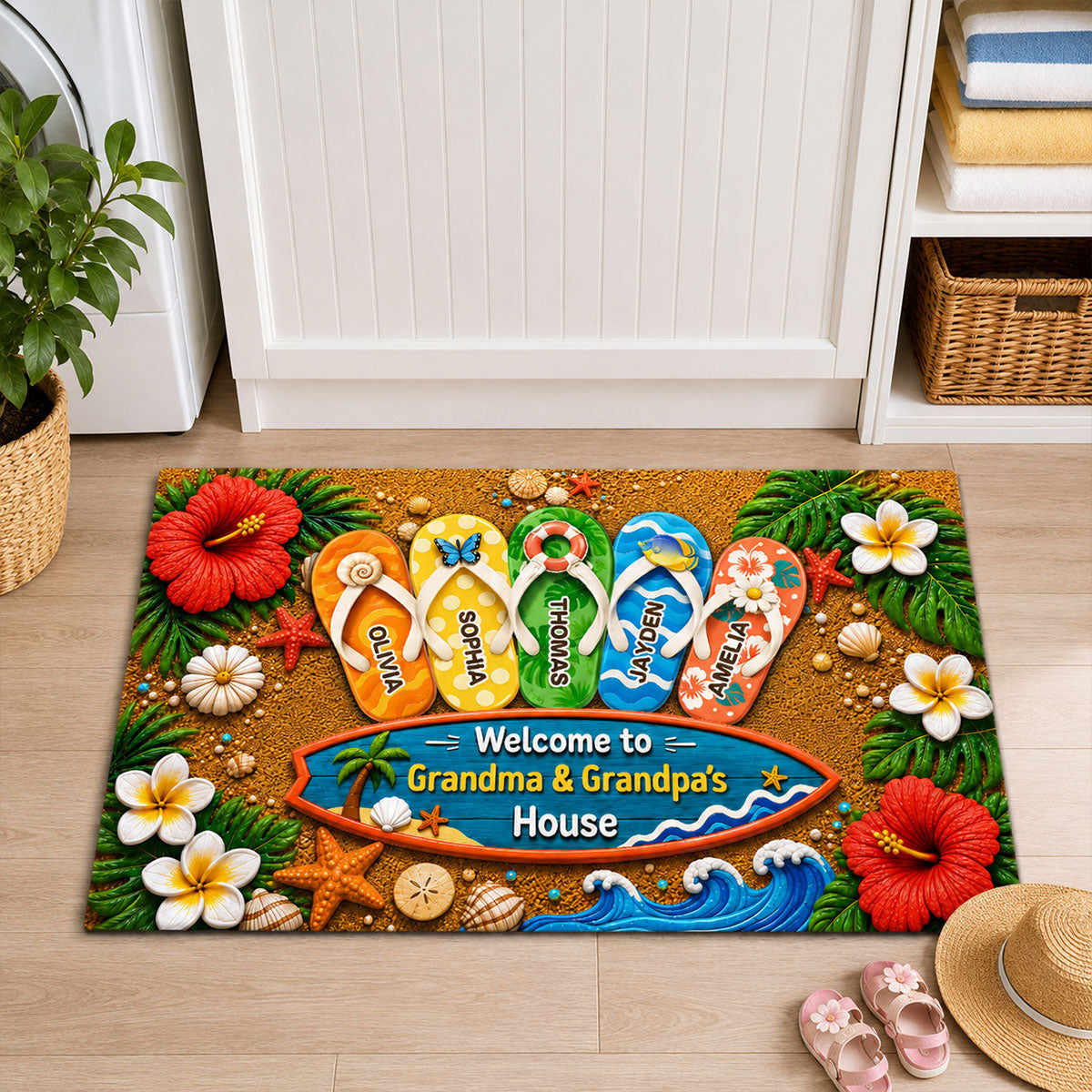Hello Summer Vibe Welcome To Grandma Grandpa House - Personalized Doormat - Grandparents House Summer Decoration
