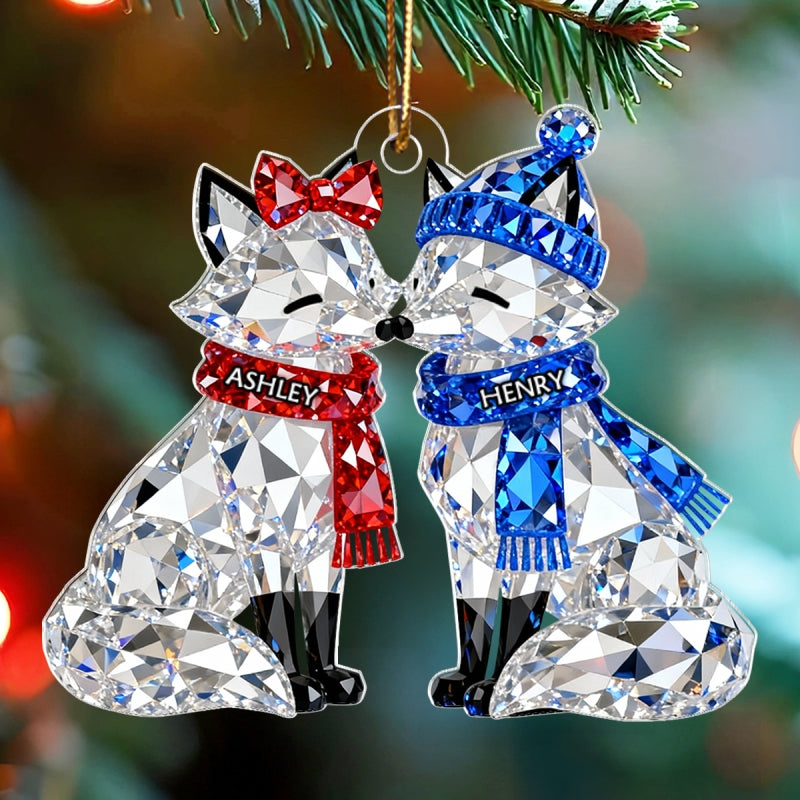 3D Crystal Effect Christmas Foxes Couple - Personalized Acrylic Ornament - Heartwarming Christmas Gift for Couple