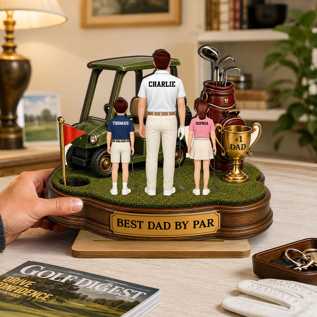 Best Dad By Par Golf Dad & Kids - Personalized 2-Layered Wooden Plaque -  Gift For Dad, Husband