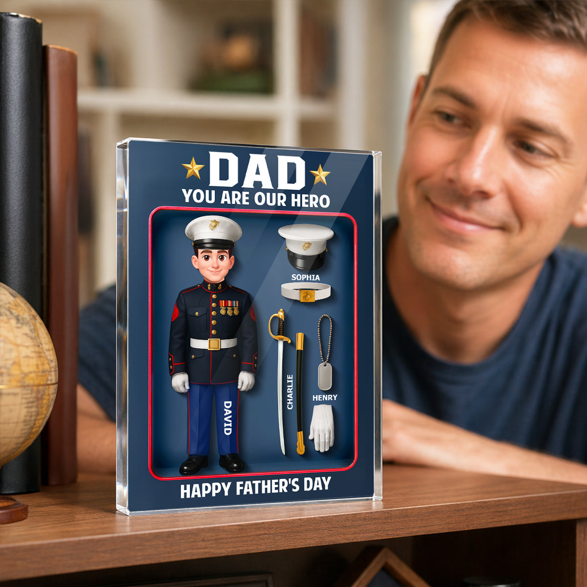 American Marine Dad Hero - Personalized Acrylic Block Plaque -  Gift For Marine Dad