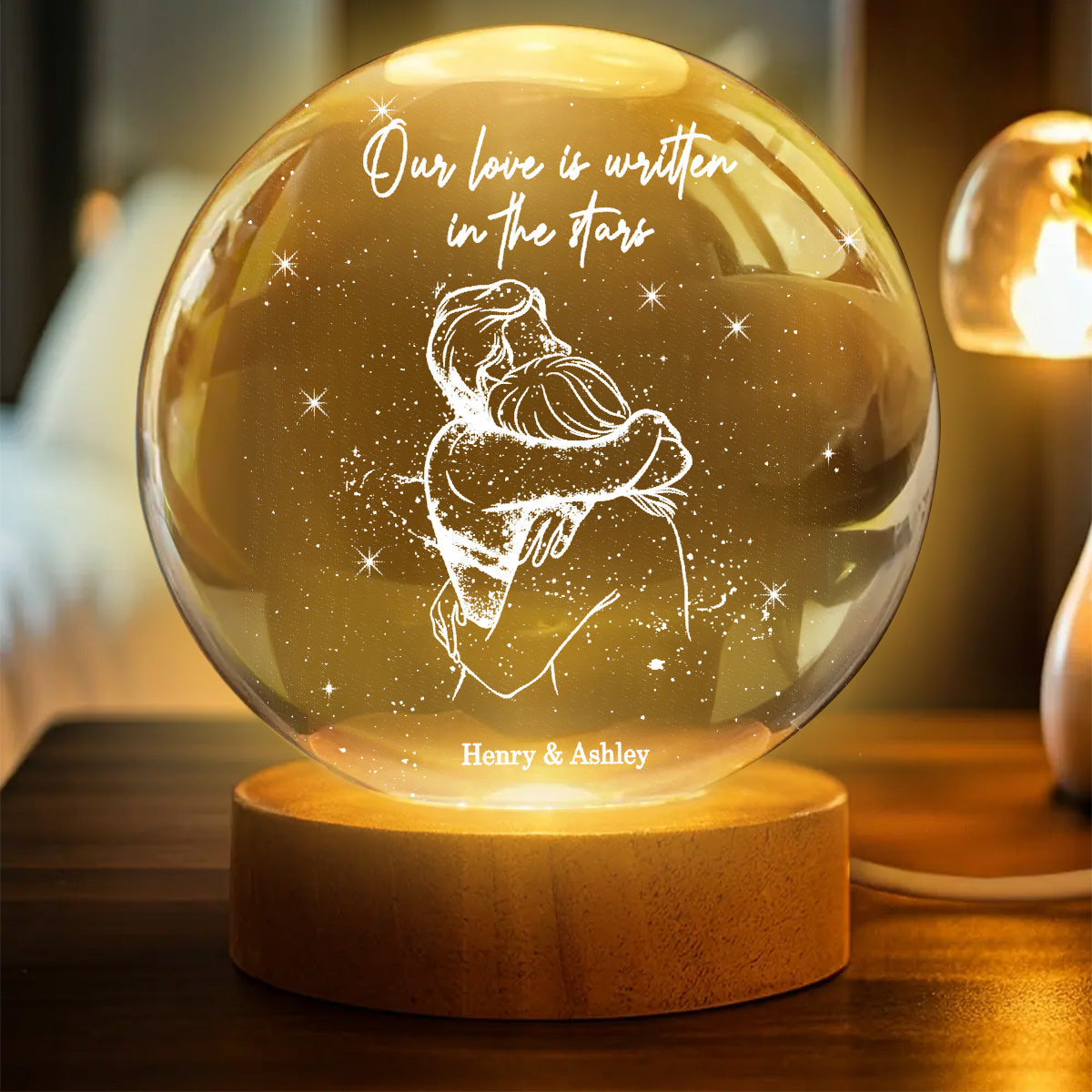 Our Love Written In the Stars Couple Hugging - Personalized Crystal Ball LED Night Light