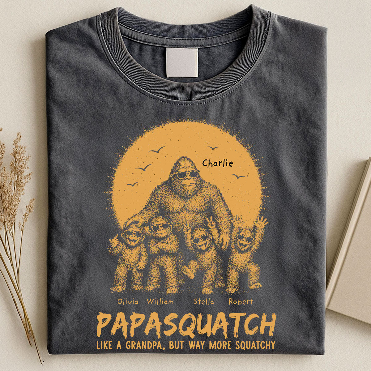 Retro Yellow Vintage Dad Grandpa Papasquatch - Personalized Shirt - Funny Father's Day Gift For Dad, Grandpa Husband