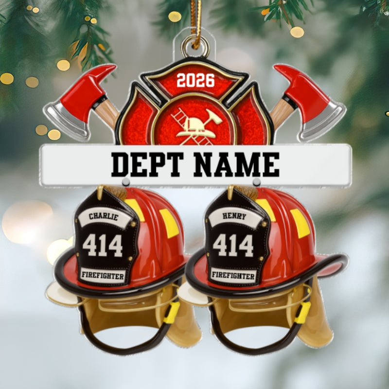 3D Effect Firefighter Station Helmets - Personalized Acrylic Ornament - Christmas Gift For Firefighter Station Department
