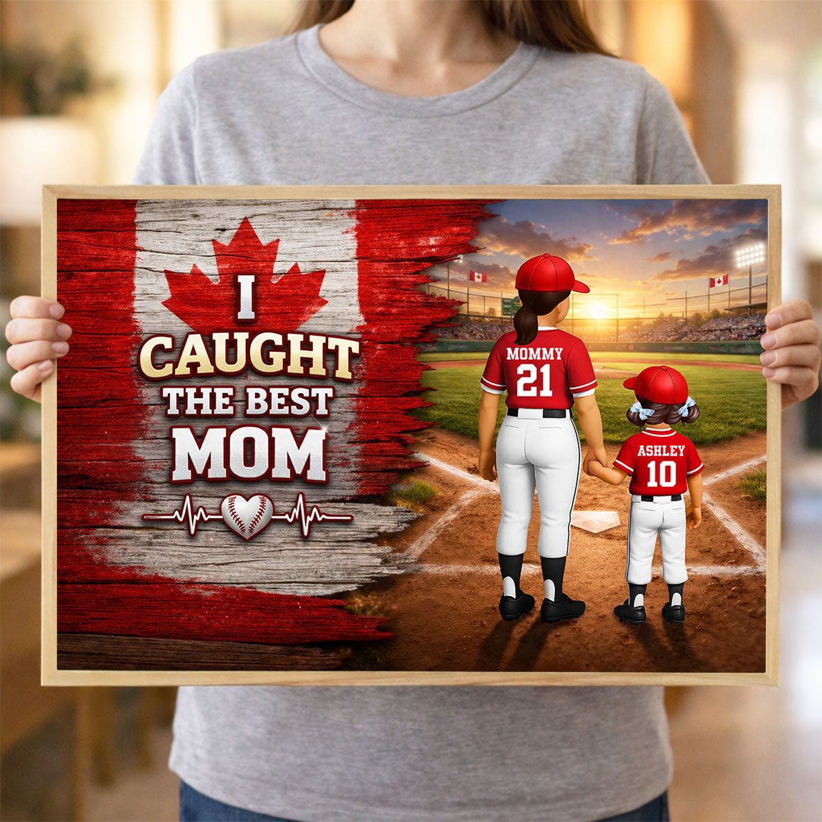 Baseball Mom And Kids Nation Flag - Personalized Poster - Gift For Baseball Mom, Gift For Wife