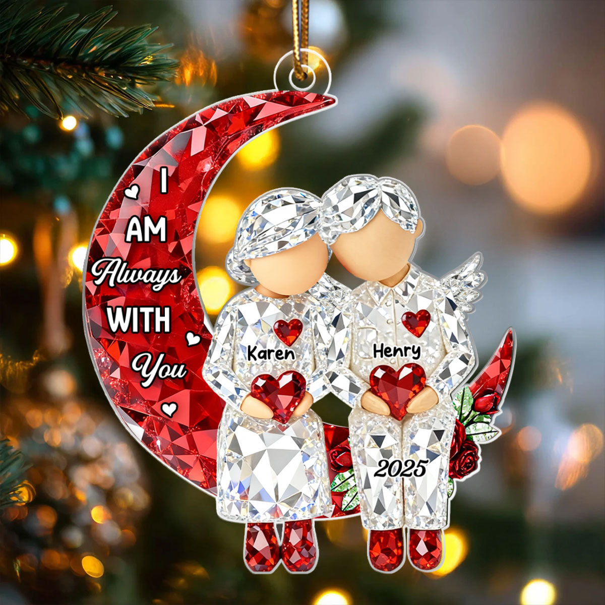 3D Crystal Effect Memorial Moon Keepsake - Personalized Acrylic Ornament - Sympathy Gift for Loved Ones