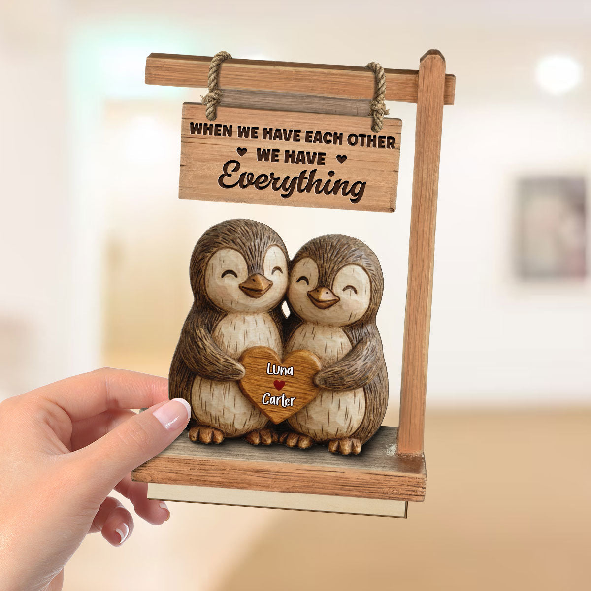 3D Effect Animal Couple Standing - Personalized Wooden Plaque - Anniversary, Valentine's Day Gift For Him, Gift For Her