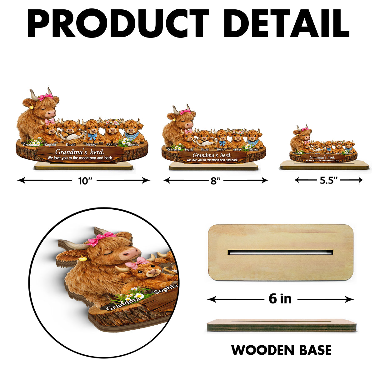 Grandma and Grandpa's Herd Highland Cow Family - Personalized 2-Layered Wooden Plaque - Gift for Grandma, Grandpa