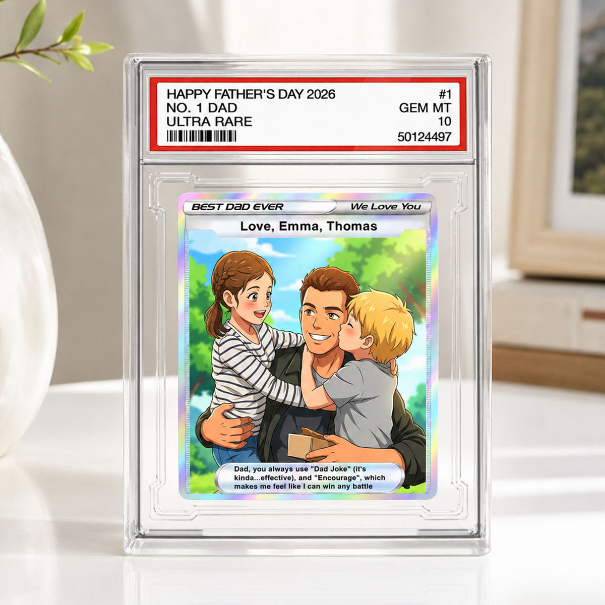 Best Dad Ever Trading Card Cartoon Style - Personalized Acrylic Block Plaque -  Gift For Dad, Husband