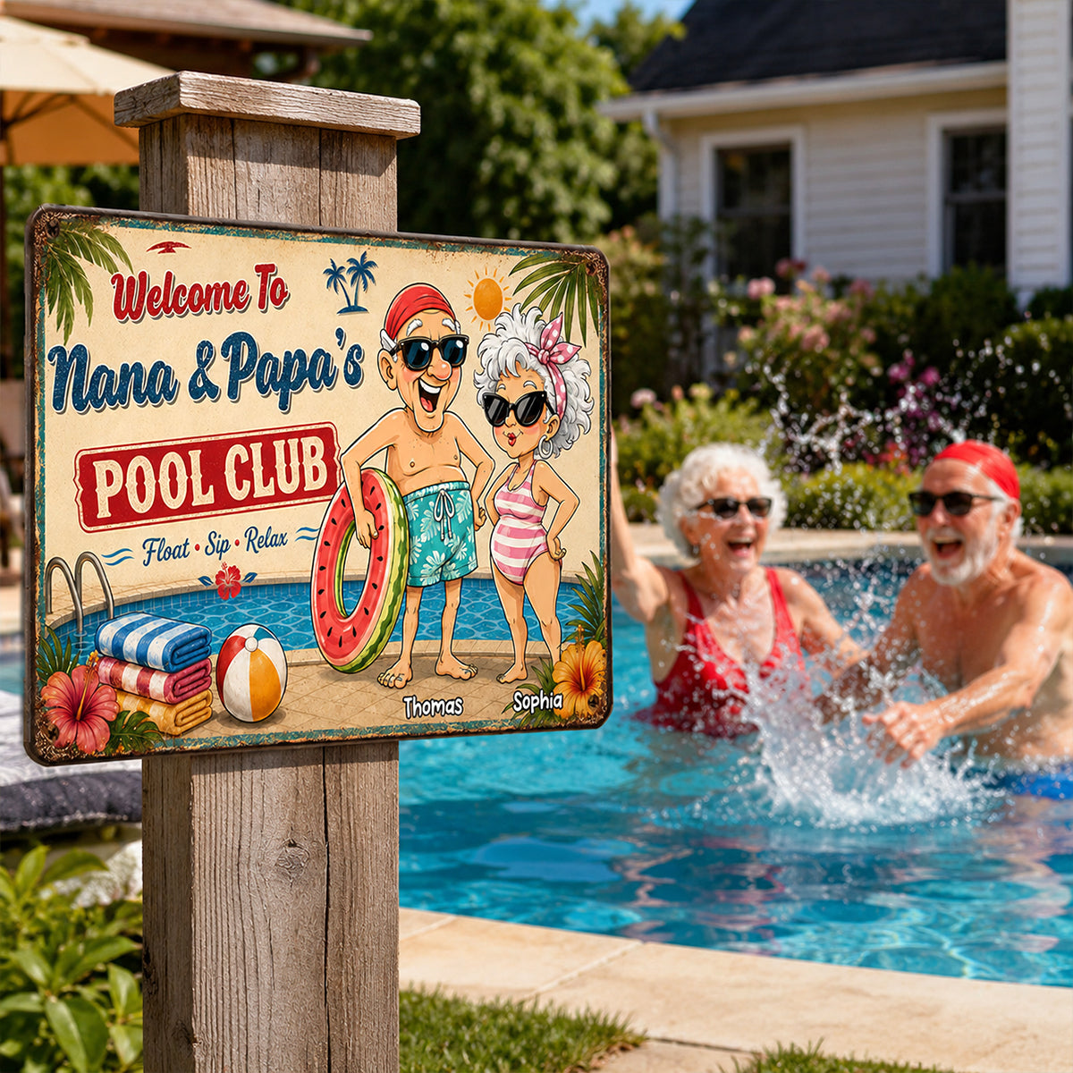Welcome To Our Pool Club - Personalized Pool Metal Sign - Poolside Paradise Decor For Grandparents, Couple