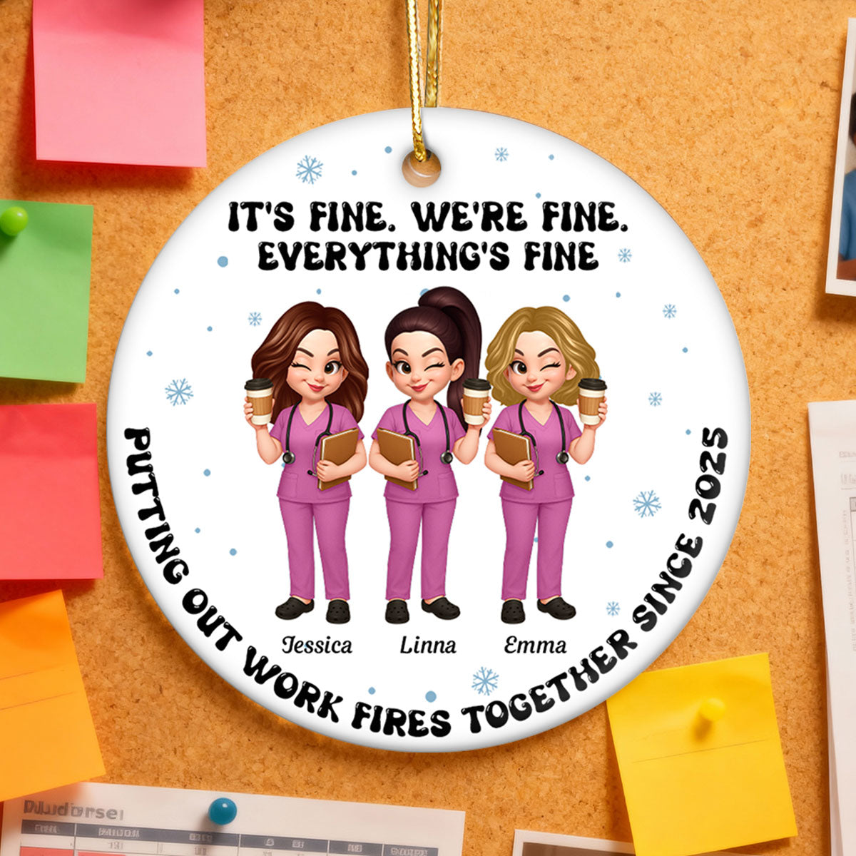 Putting Out Work Fires Together Nurse Besties - Personalized Ceramic Ornament - Funny Christmas Gift For Colleagues