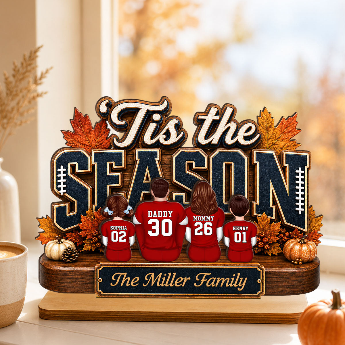 Tis the Football Season - Personalized 2-Layered Wooden Plaque - Family Fall Decor