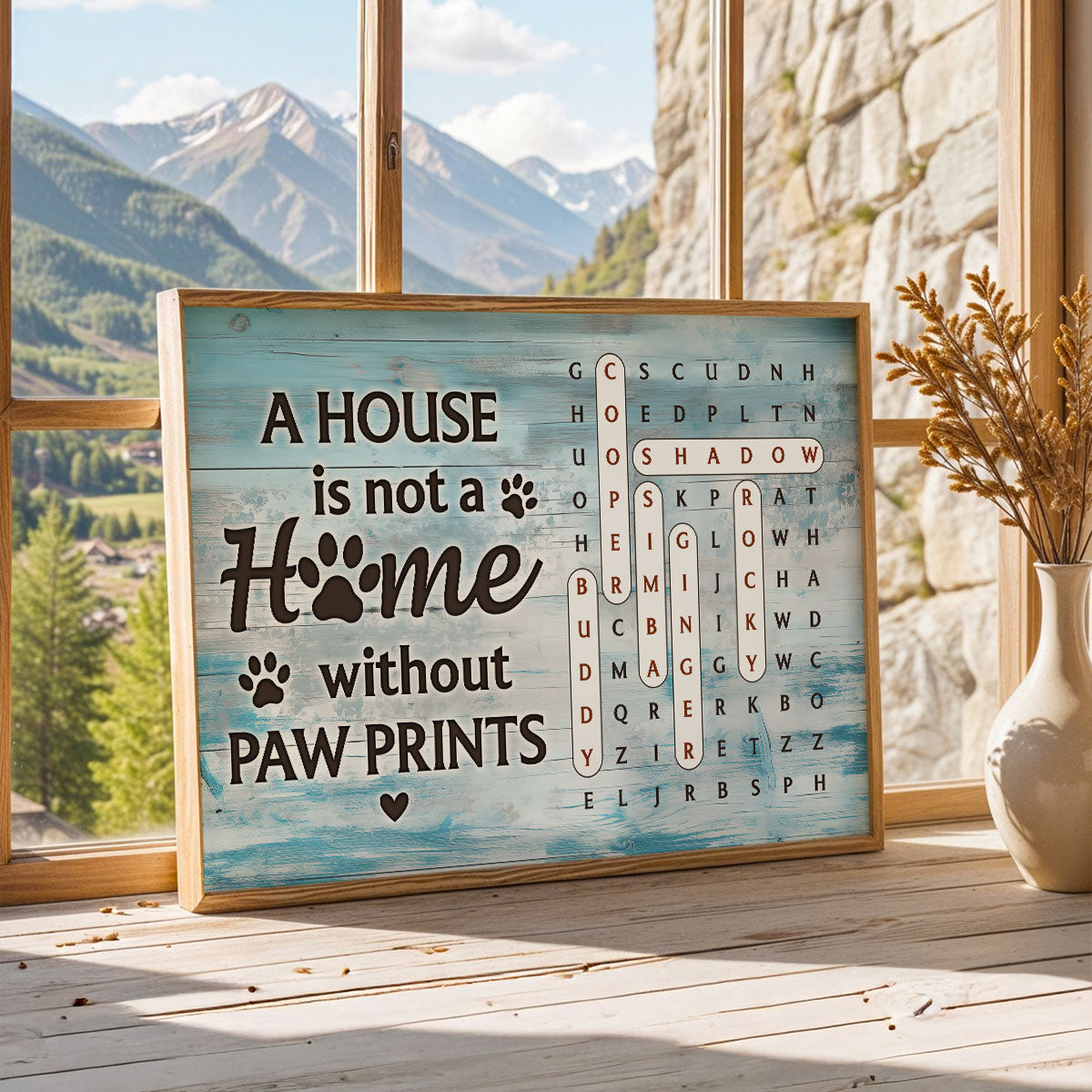 Home With Paw Prints Pet Name Word Search Puzzle - Personalized Poster