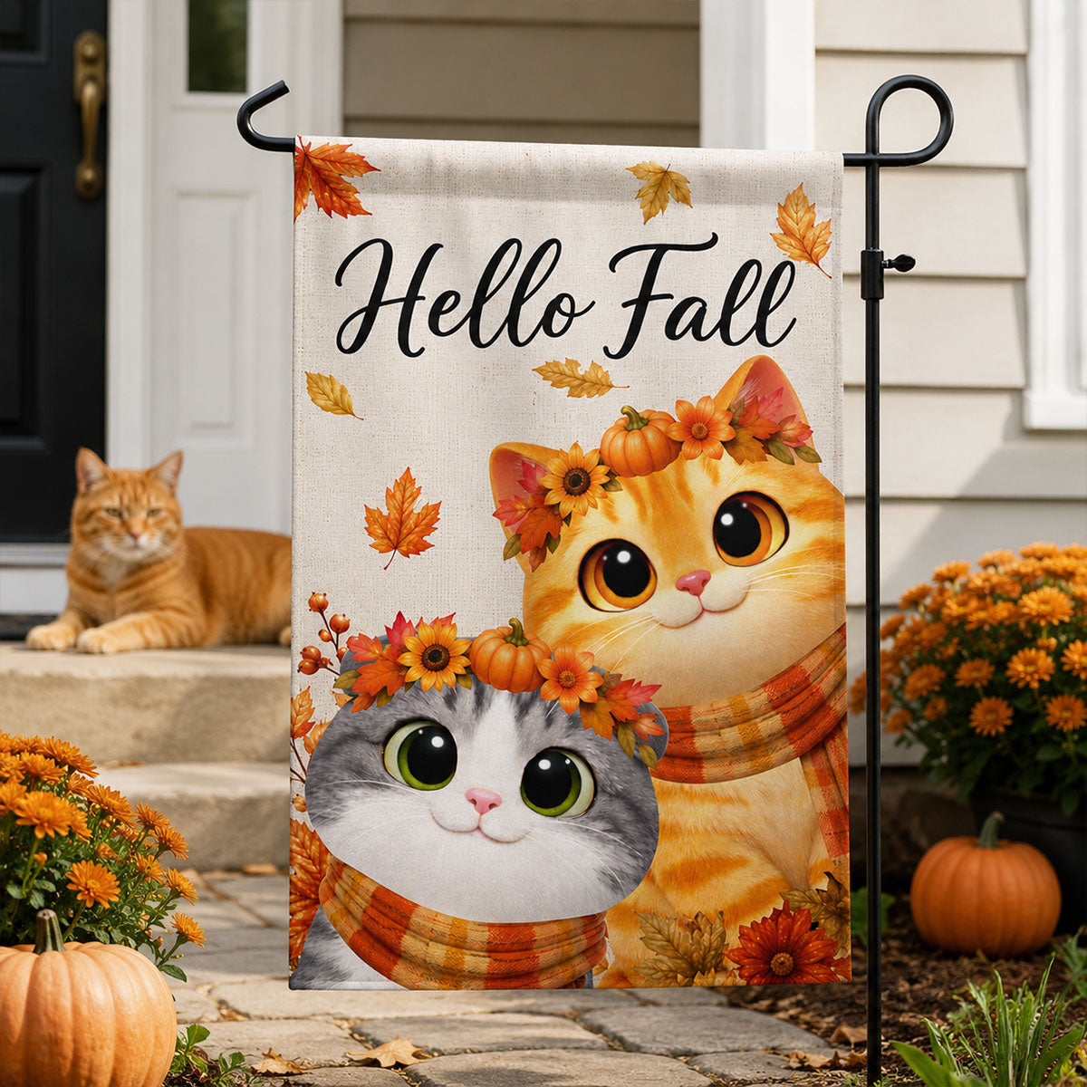 Cute Cats Welcome - Personalized Garden Flag - Cozy Fall Decor for Cat Lovers