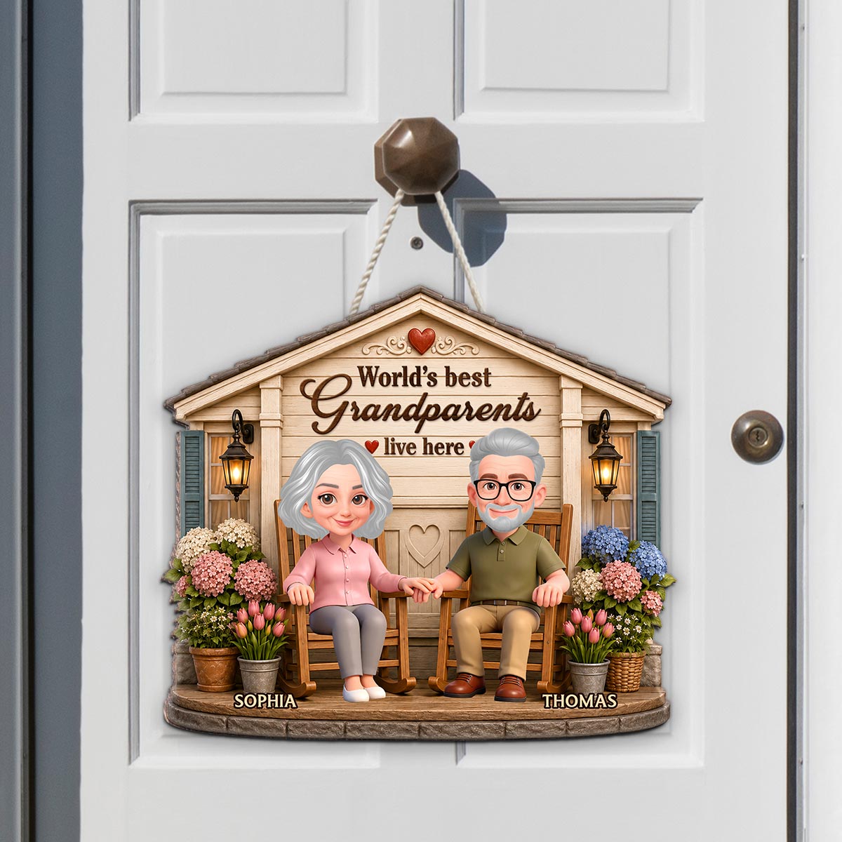 World's Best Grandparents Live Here - Personalized Wood Sign - Gift For Grandparents, Summer Decoration