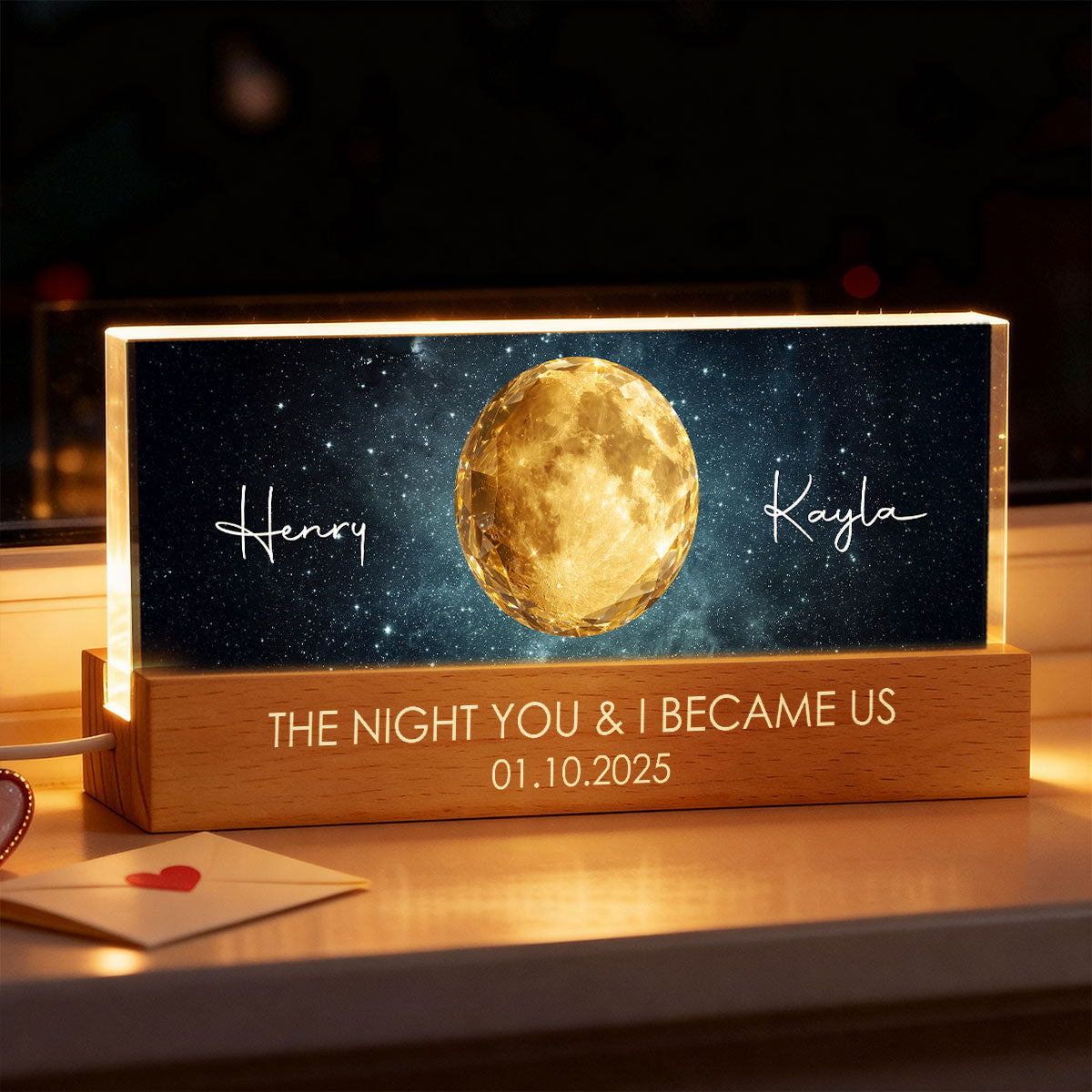 The Beginning of Our Forever Couple Moon Phase - Personalized Acrylic Block LED Night Light - Anniversary, Valentine's Day Gift for her, for him