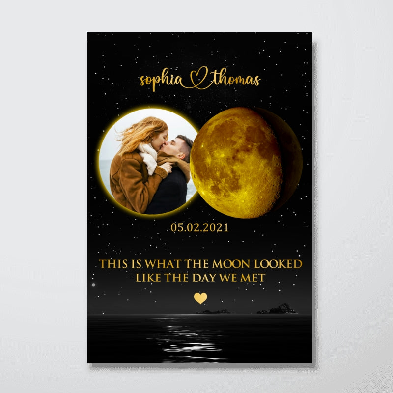 Couple Upload Photo Custom Moon Phases The Day We Met Personalized Poster , Heartfelt Gift For Couple, For Him, For Her, Boyfriend, Girlfriend, Husband, Wife