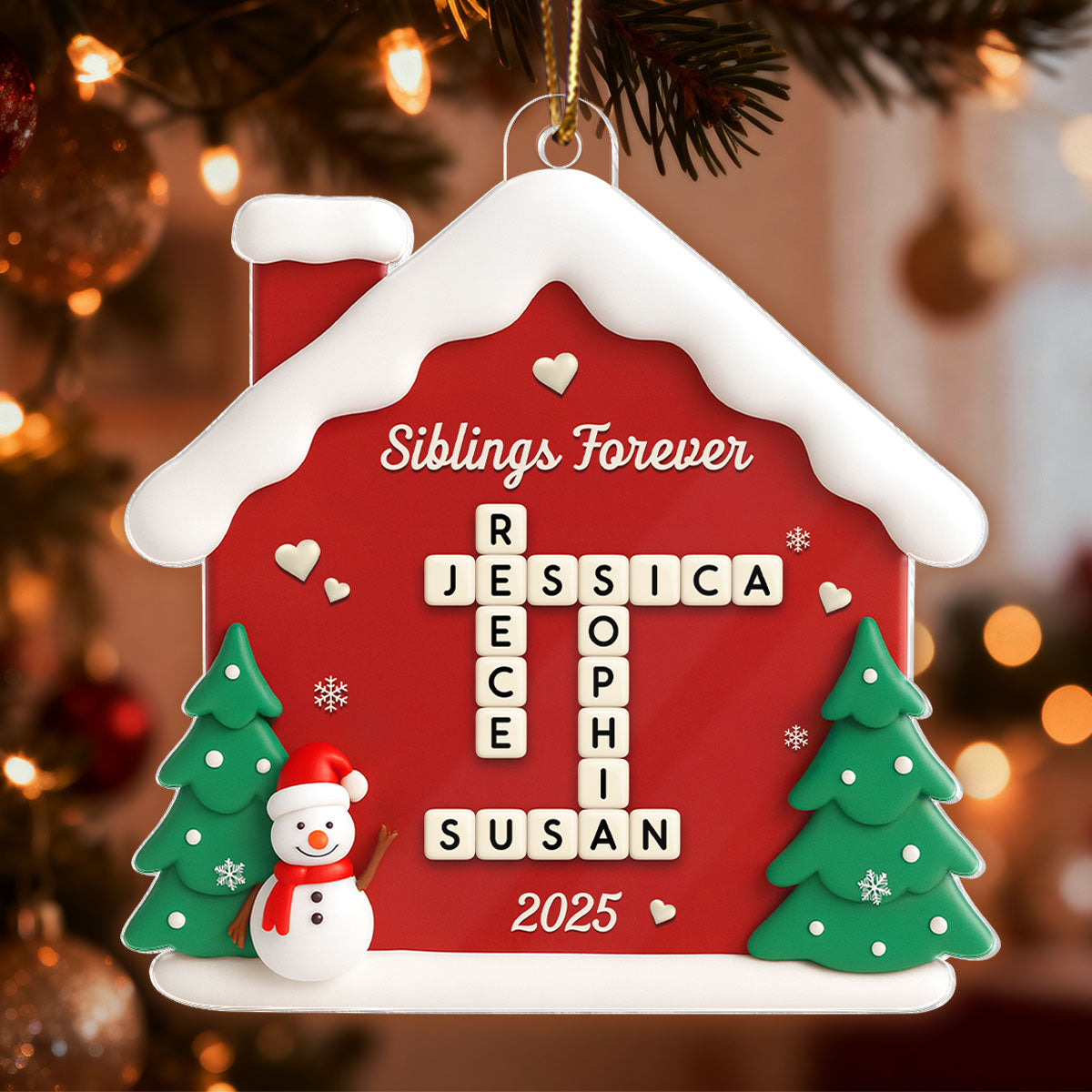 Siblings Forever Crossword Puzzle - Personalized Acrylic Ornament - Christmas Gift for Siblings