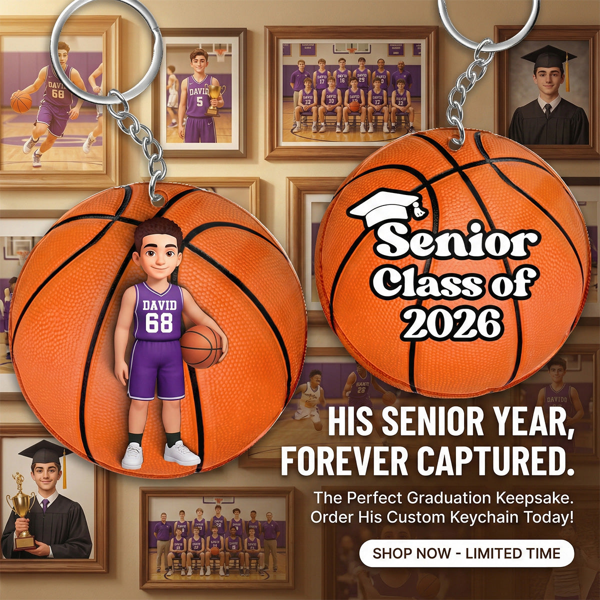Basketball Senior Keepsake - Personalized Acrylic Keychain - Graduation Gift For Daughter, Son Graduates, Class of 2026
