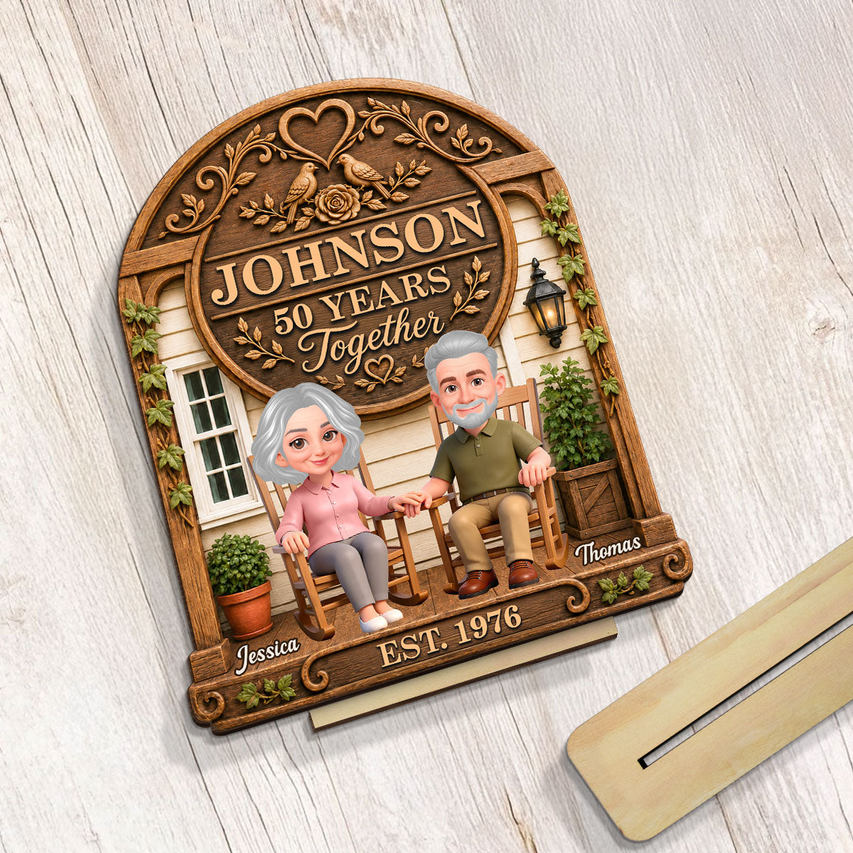 Old Couple 30th 40th 50th Anniversary Gift - Personalized 2-Layered Wooden Plaque - Wedding Year Decor
