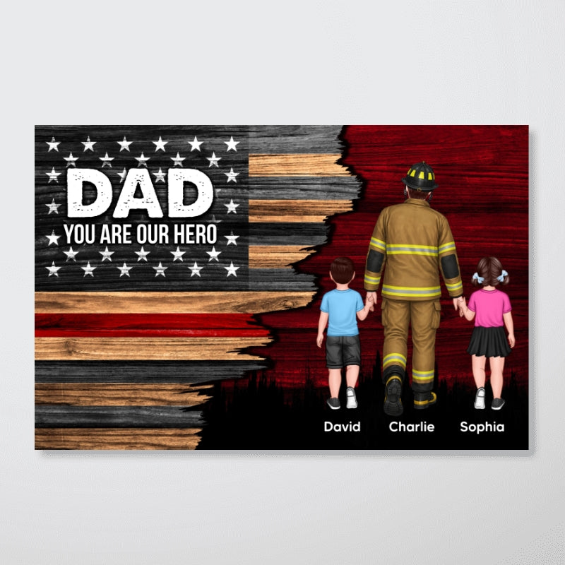 Firefighter Half Thin Red Line Flag Dad Grandpa - Personalized Poster - Father's Day Gift For Dad, Grandpa
