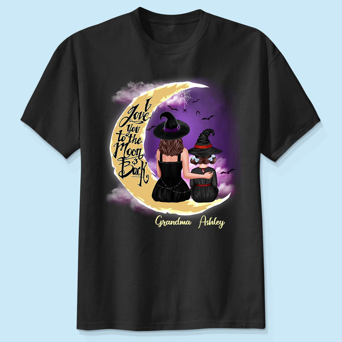 Halloween Mom Grandma Kids On Moon Back View Personalized Shirt