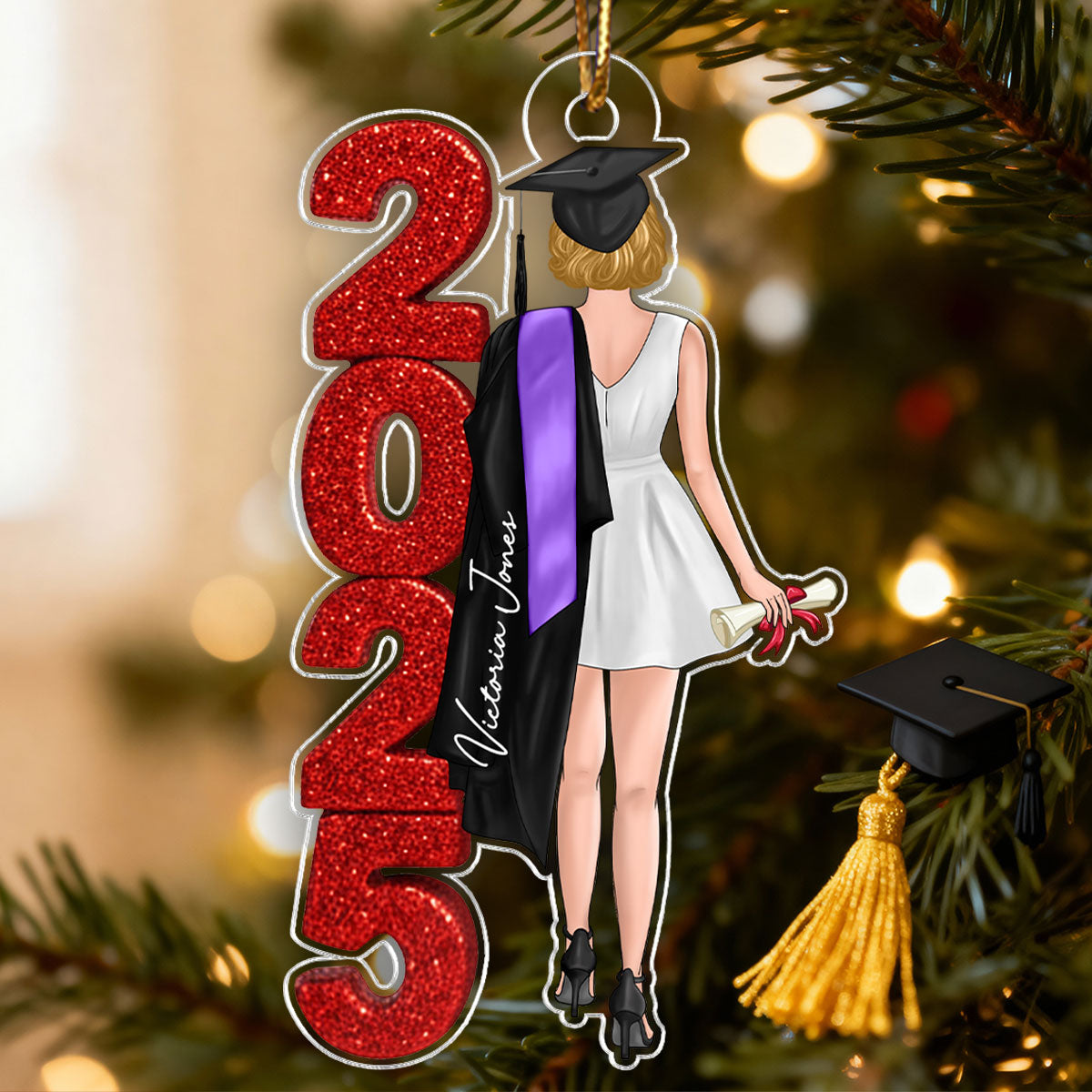 Class of 2025 2026 Senior Glitter Effect - Personalized Acrylic Ornament - Christmas Graduation Gift for Seniors