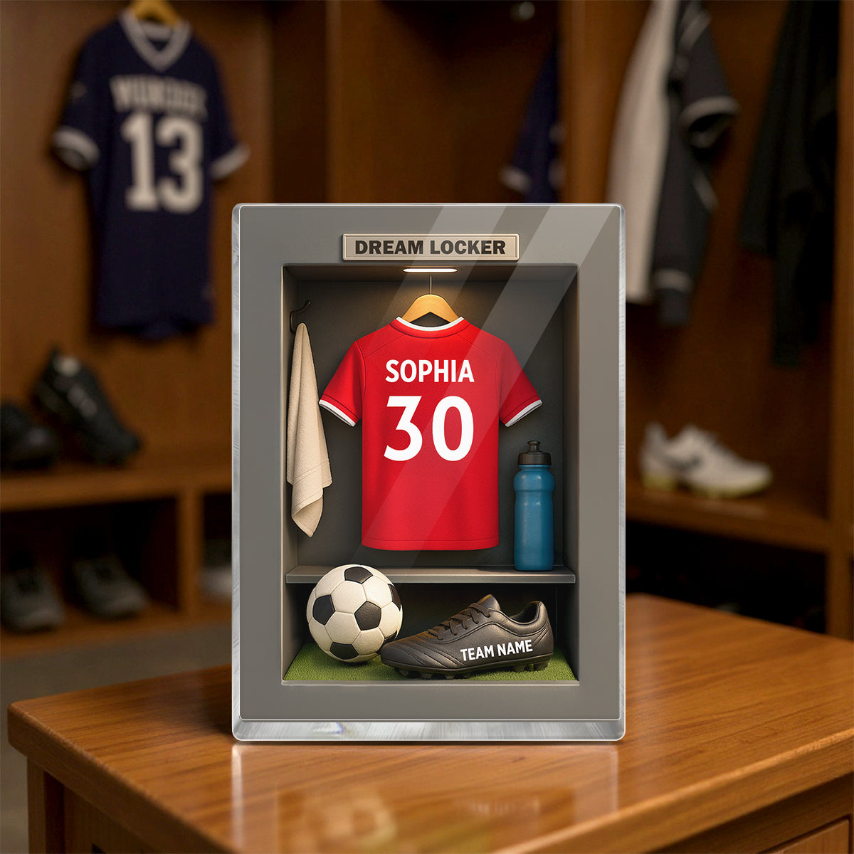 Soccer Jersey Dream Locker - Personalized Acrylic Block Plaque - Christmas Gift for Sons, Grandsons, Boyfriends