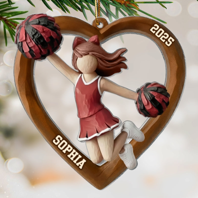 3D Effect Wooden Cheerleader Girl - Personalized Acrylic Ornament - Unique Christmas Gift For Cheerleader Girl