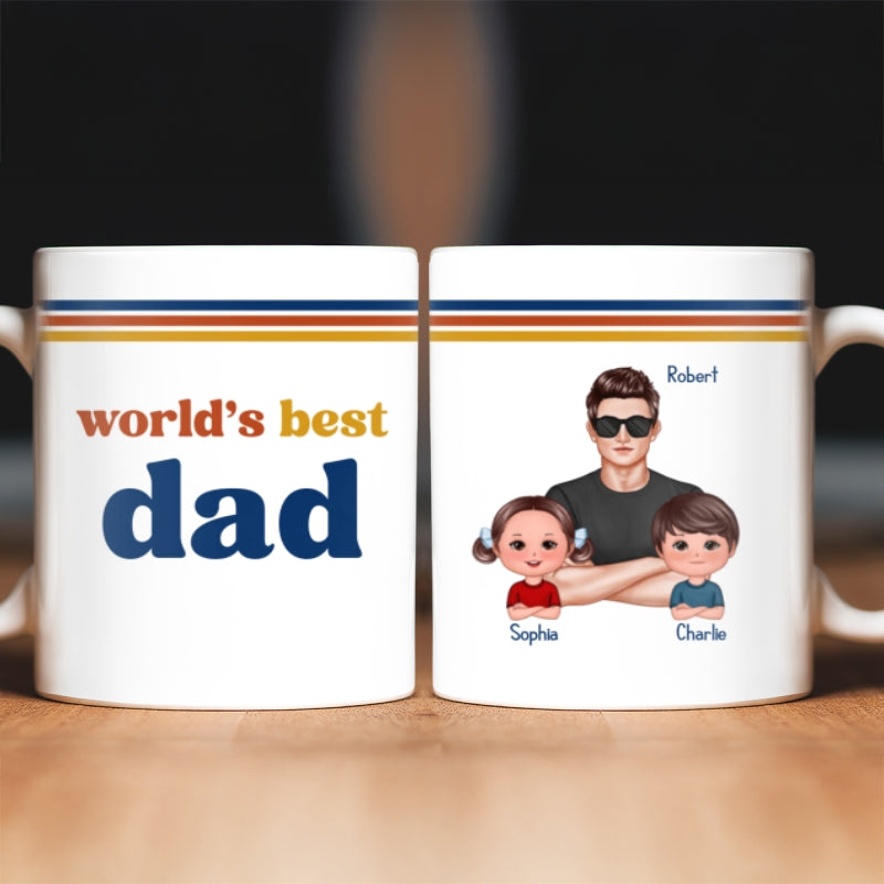 World's Best Dad Grandpa Retro 70s Style - Personalized Mug - Father's Day Gift For Husband, Dad, Grandpa