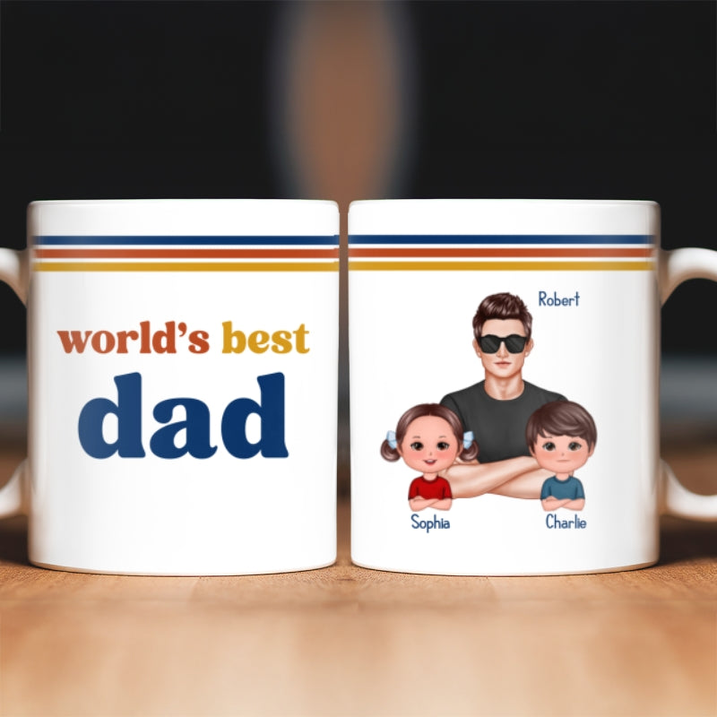 World's Best Dad Grandpa Retro 70s Style - Personalized Mug - Father's Day Gift For Husband, Dad, Grandpa