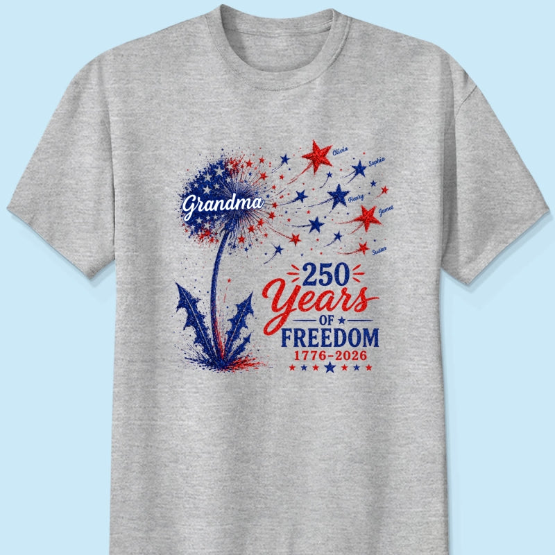 Grandma Patriotic Dandelion 250th Anniversary - Personalized Shirt - Gift for Grandma