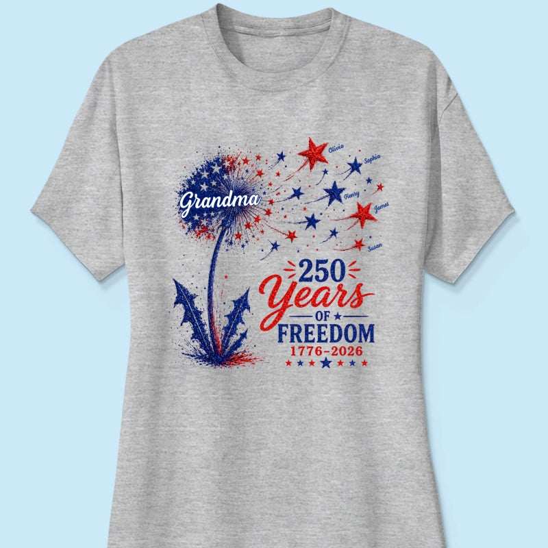 Grandma Patriotic Dandelion 250th Anniversary - Personalized Shirt - Gift for Grandma