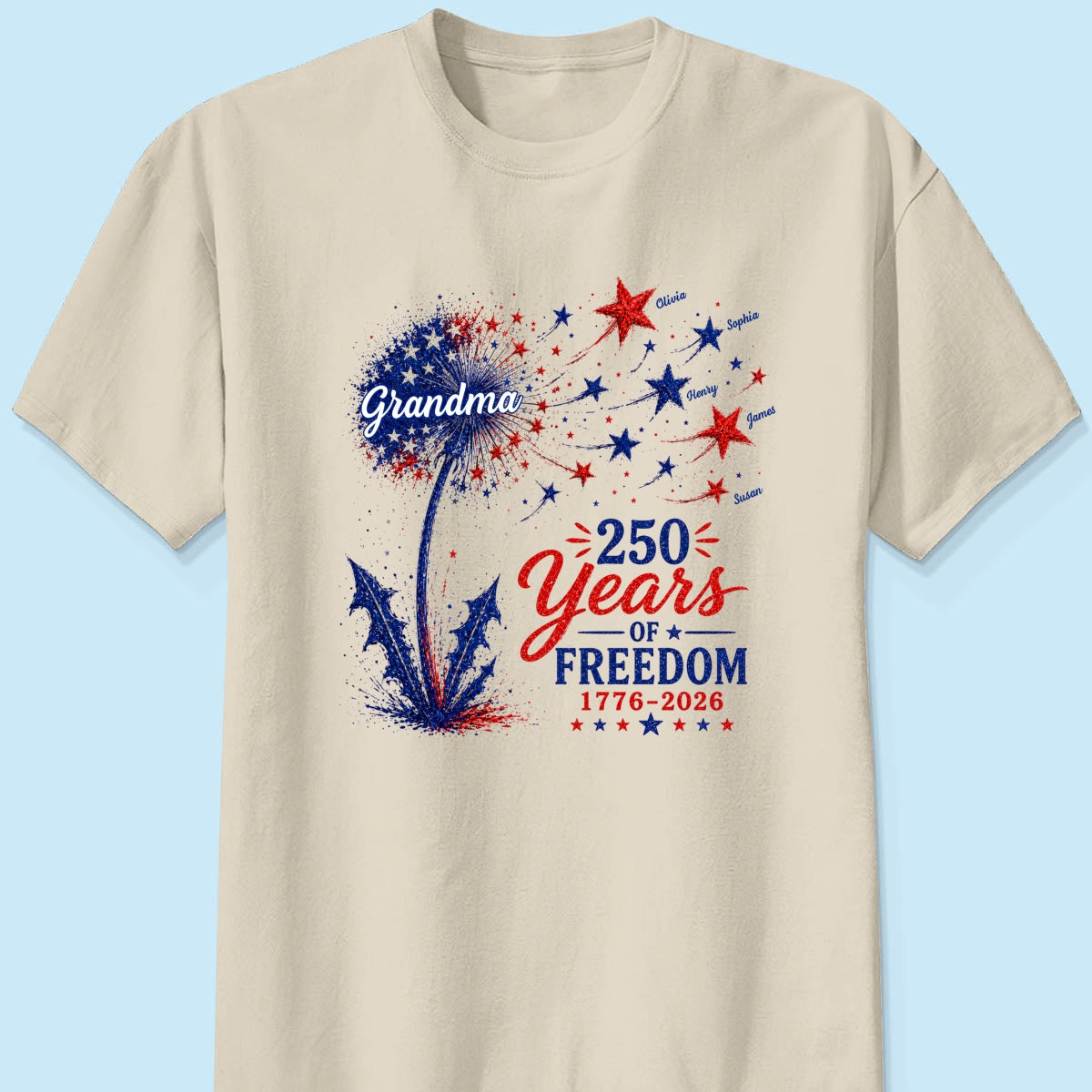 Grandma Patriotic Dandelion 250th Anniversary - Personalized Shirt - Gift for Grandma
