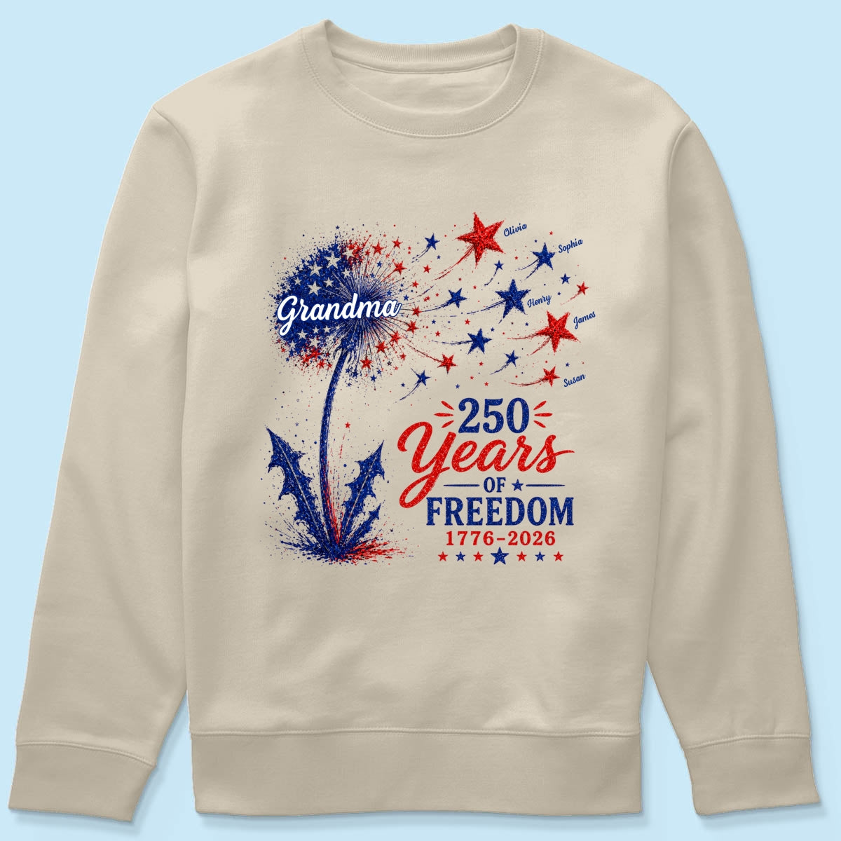 Grandma Patriotic Dandelion 250th Anniversary - Personalized Shirt - Gift for Grandma