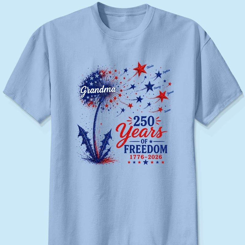 Grandma Patriotic Dandelion 250th Anniversary - Personalized Shirt - Gift for Grandma