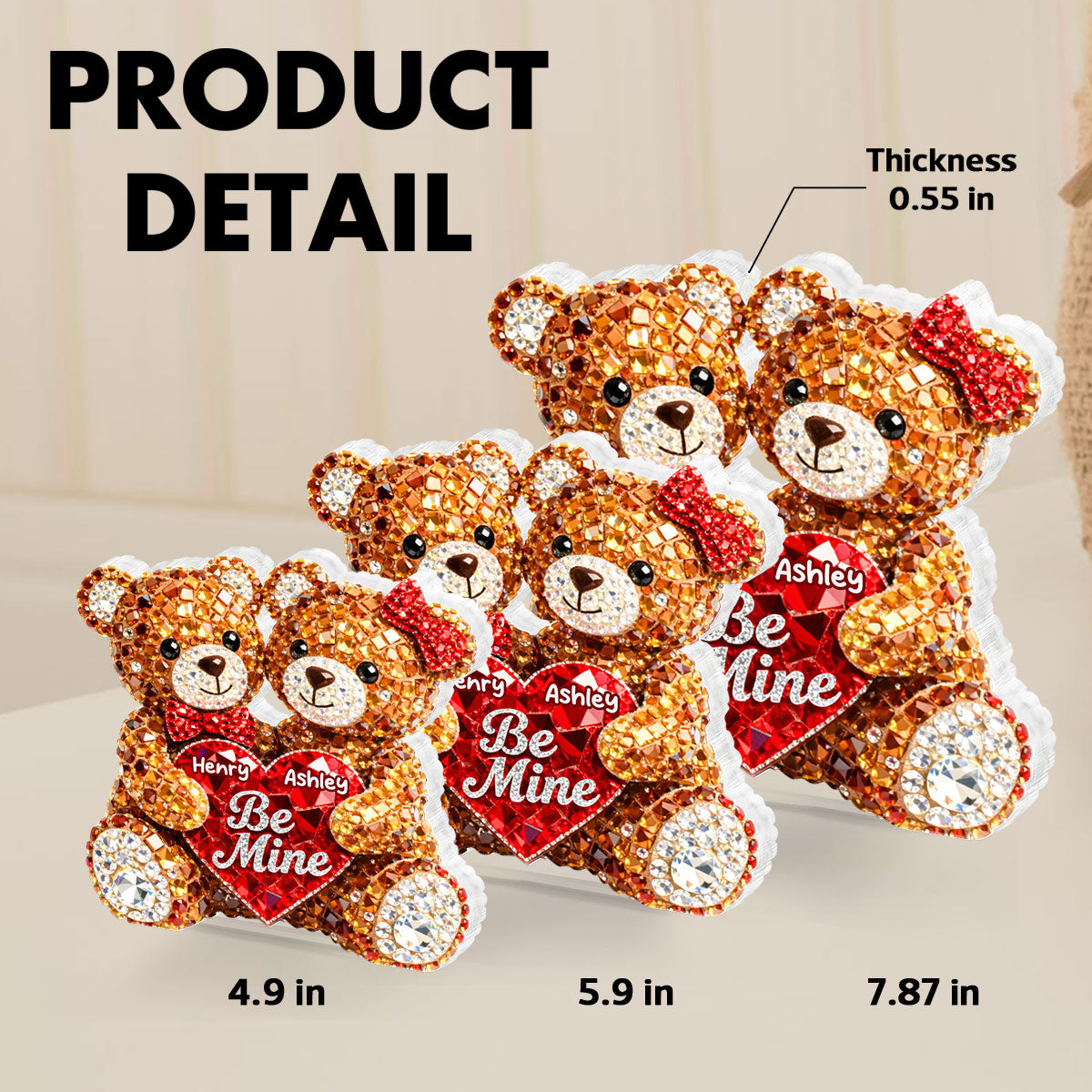 3D Shiny Effect Bear Couple - Personalized Acrylic Block Plaque - Heartfelt Valentine's Day Gift for Her, for Him