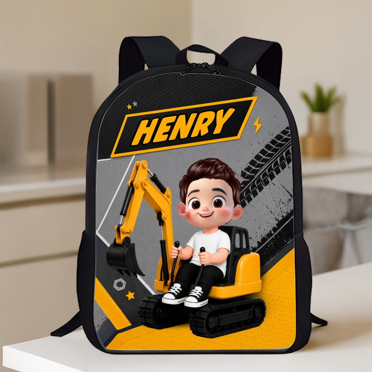 Cute Kid Ride Excavator - Personalized Backpack - Back To School Gift For Kids, Grandkids