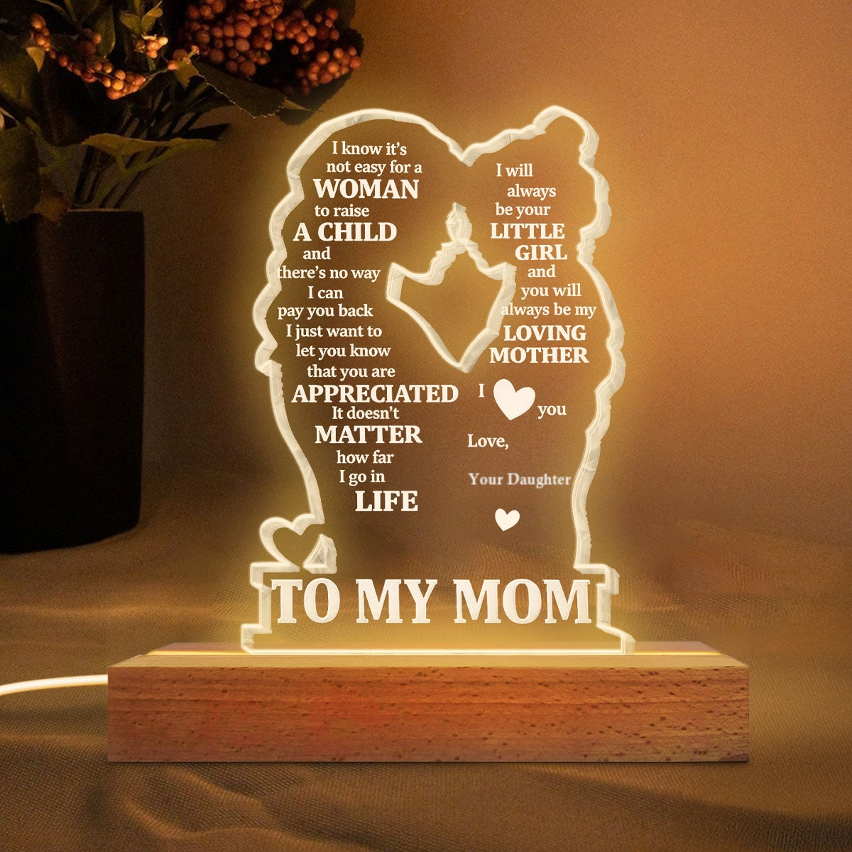 To My Mom - Personalized Acrylic Block LED Night Light - Heartfelt Gift For Mom, Grandma