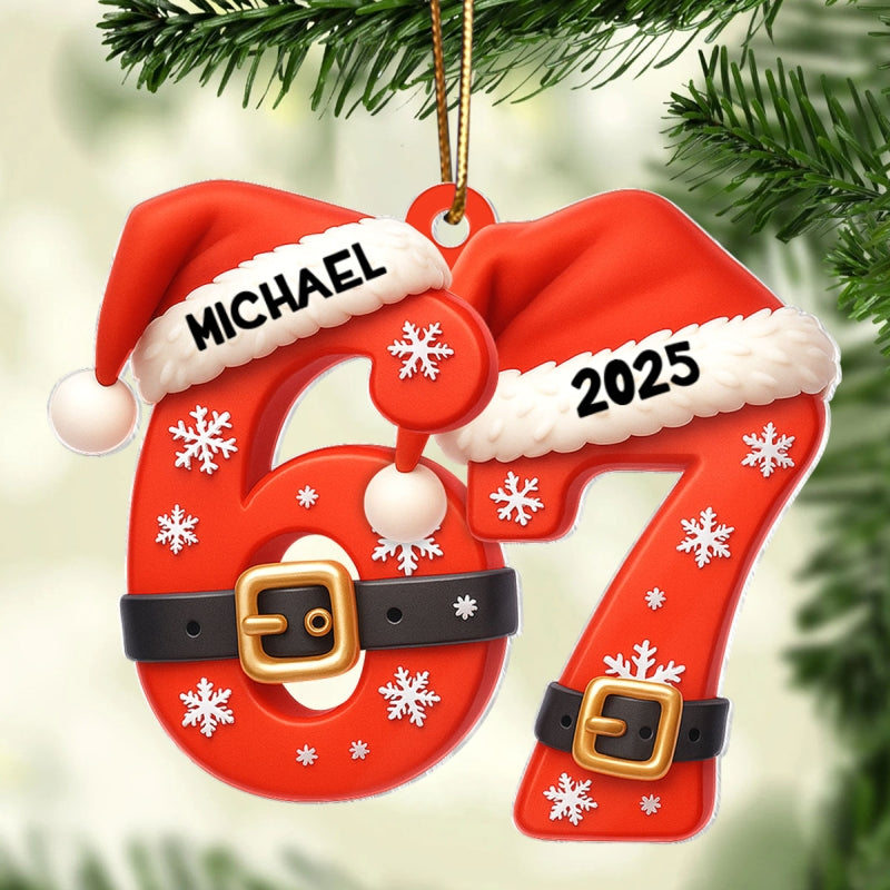 Custom Six Seven Santa Pattern - Personalized Acrylic Ornament - Teen Slang Funny Tree Decor, Funny Teen Grandkid Gift