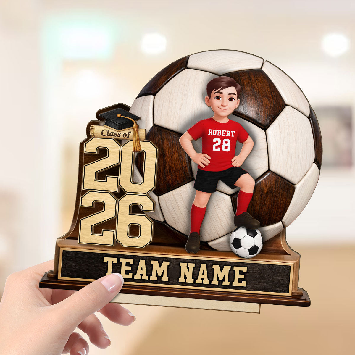 Soccer Senior Keepsake 2D Flat - Personalized 2-Layered Wooden Plaque - Graduation Gift For Son, Daughter