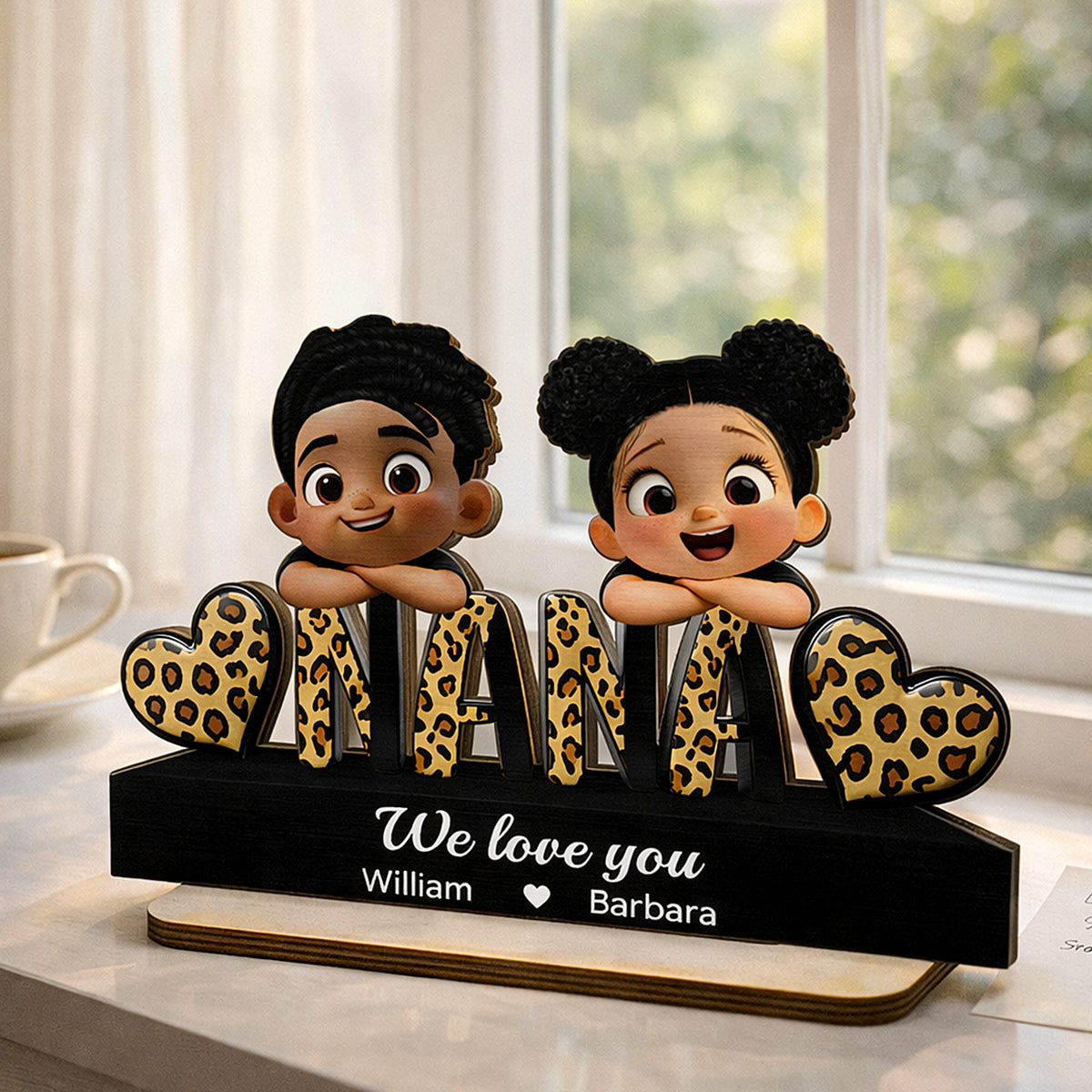 Grandma We Love You Leopard Pattern - Personalized 2-Layered Wooden Plaque - Heartfelt Gift for Grandma
