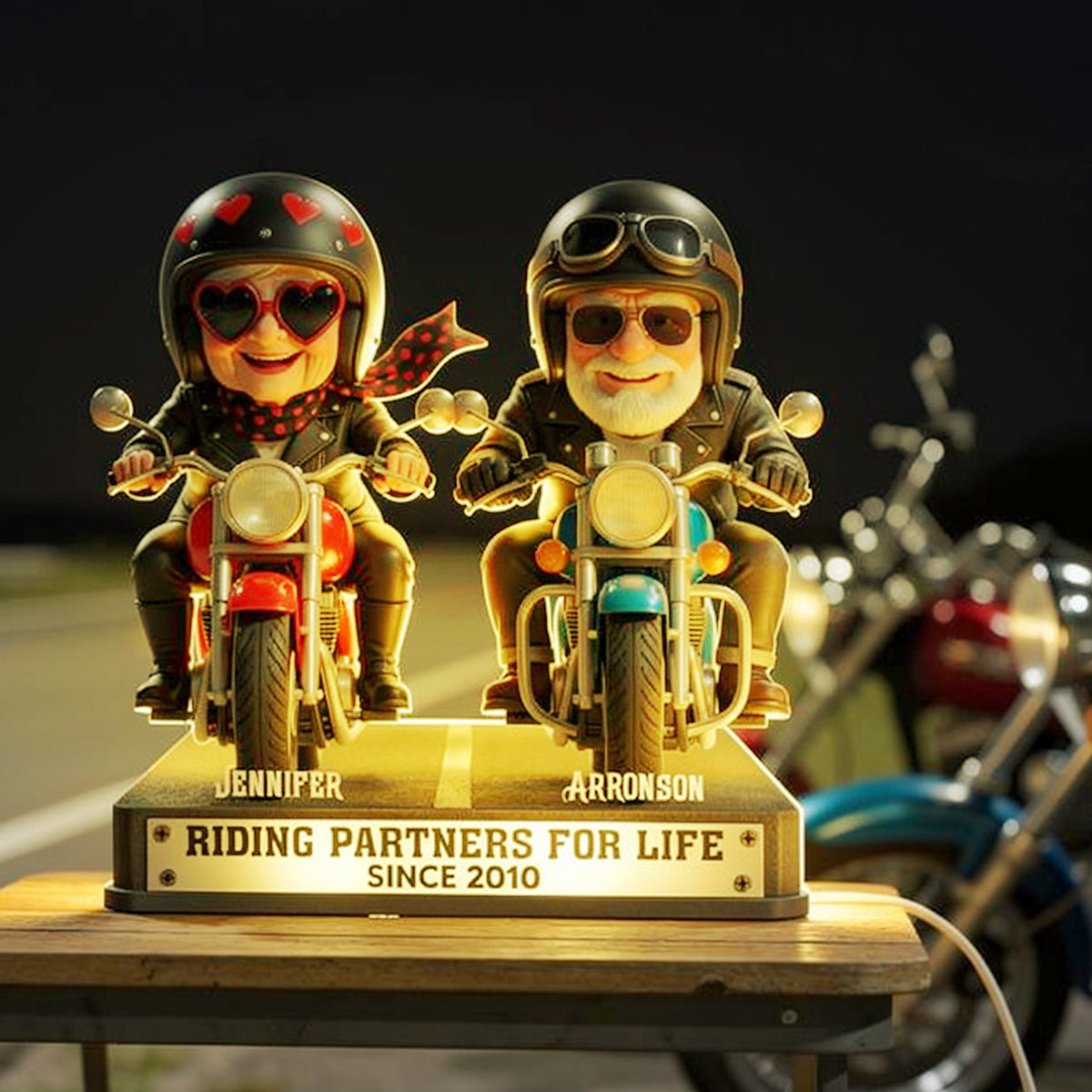 Old Biker Couple Riding Partners for Life - Personalized Light Box - Sentimental Gift for her, for him