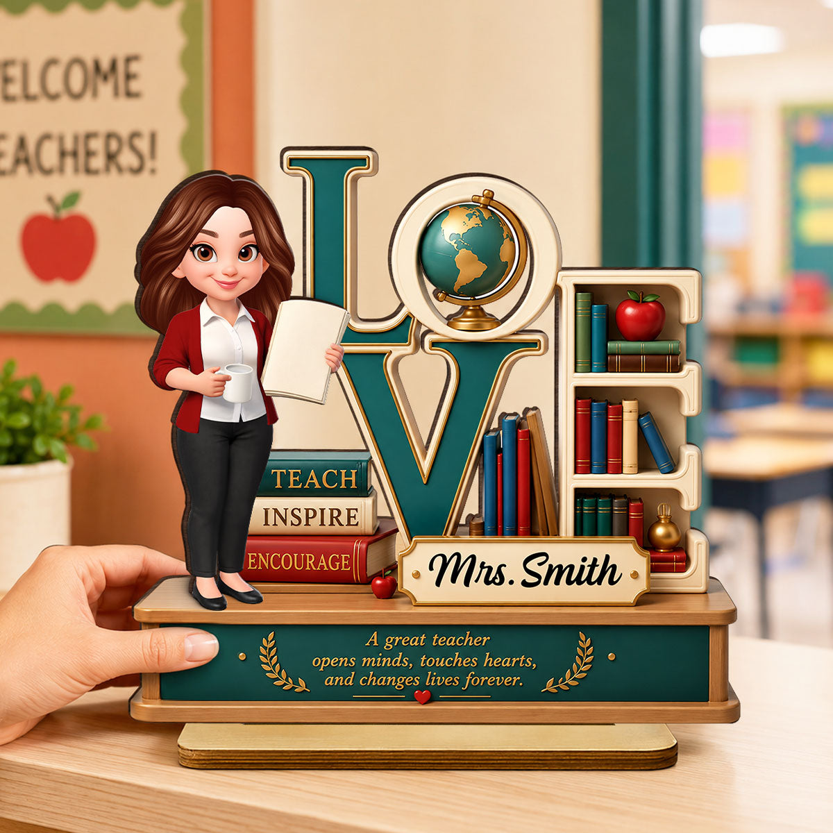 Teach Inspire Encourage Teacher - Personalized 2-Layered Wooden Plaque - Back To School Gift For Teachers, Classroom Decors