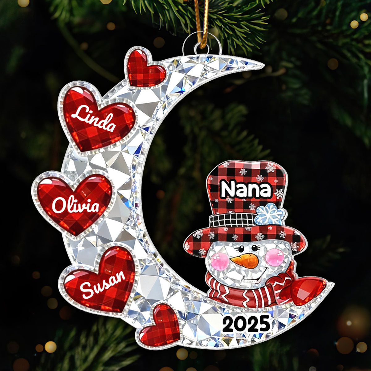 3D Crystal Effect Grandma Grandkid Moon Heart - Personalized Acrylic Ornament - Christmas Gift for Grandma, Grandkids