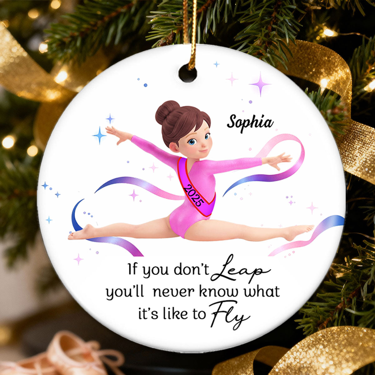 What It's Like To Fly Front Split Gymnastic Girl - Personalized Ceramic Ornament - Gymnast Gift For Daughter, Granddaughter