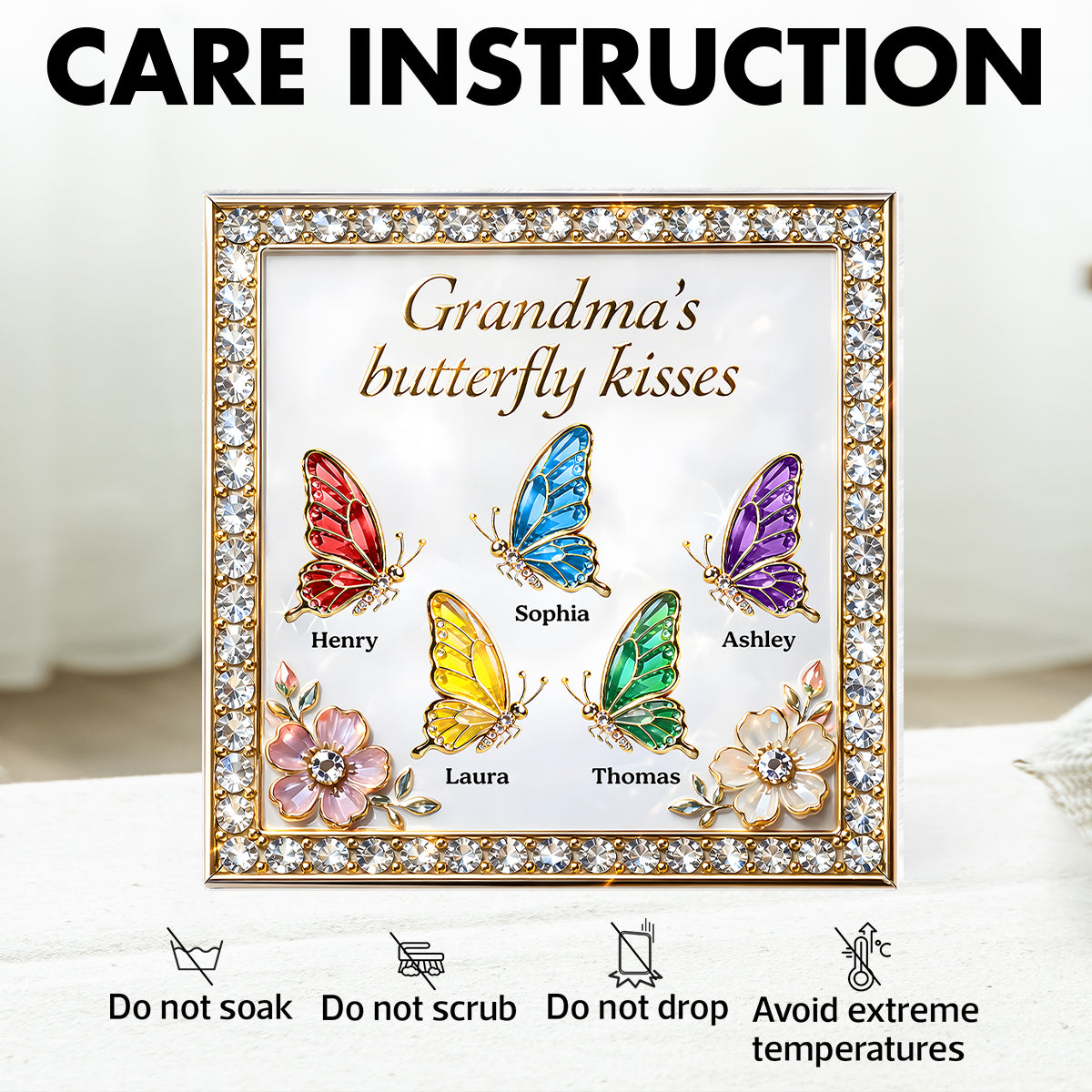 Grandma's Butterfly Kisses - Personalized Acrylic Block Plaque - Mother's Day Gift for Mom, Grandma, Wife