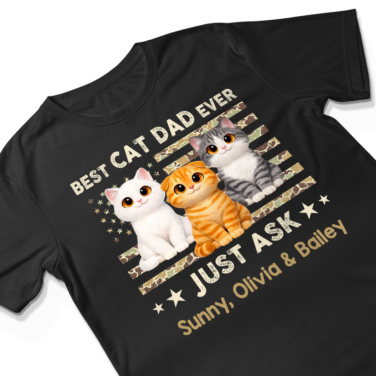 Best Cat Dad Ever Trendy Camouflage Pattern Nation Flag  - Personalized Shirt - Father's Day Gift For Cat Dad, Cat Lovers