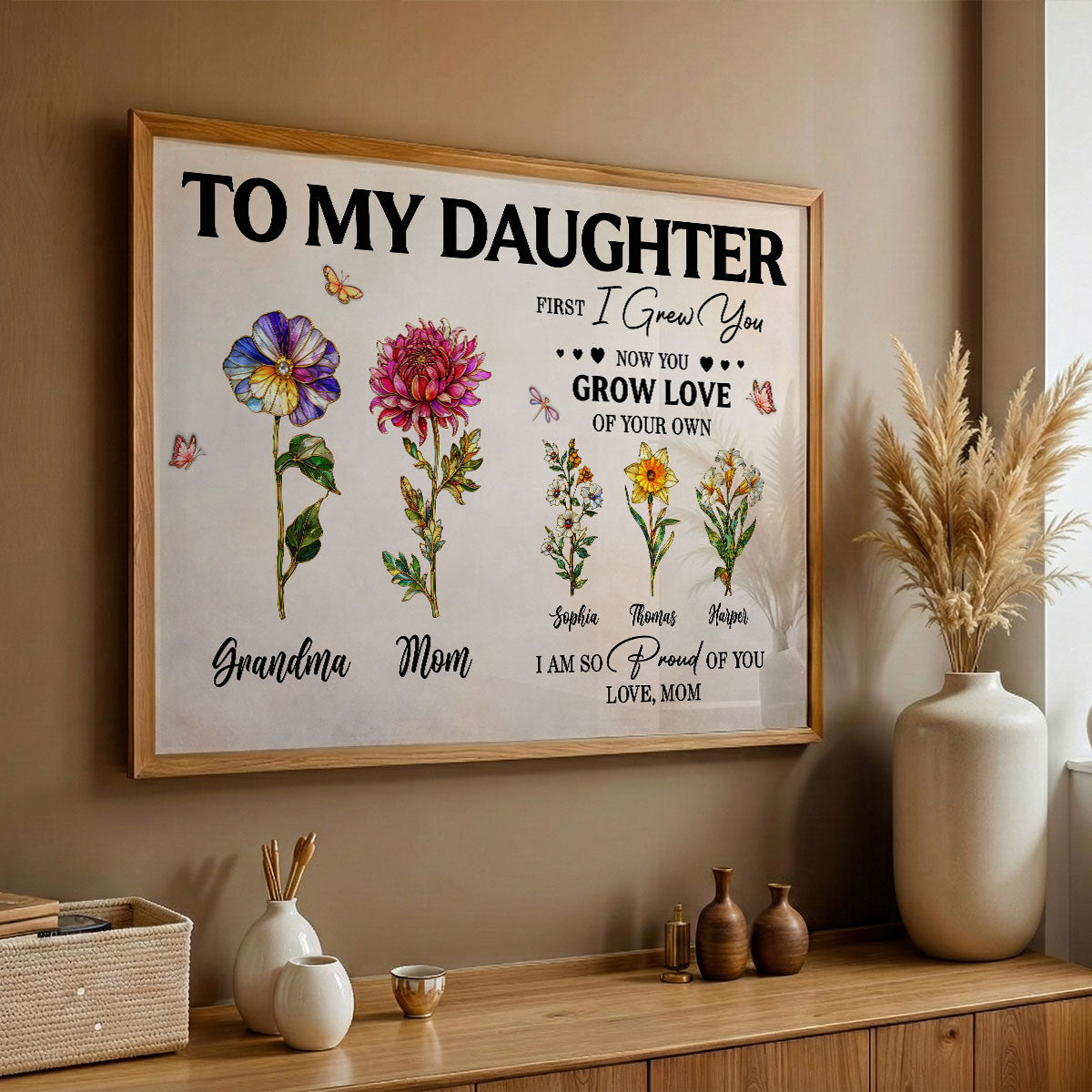 To My Daughter First I Grew You Birth Month Flowers Custom Kids Names- Personalized Poster - Mother's Day Gift For Daughter